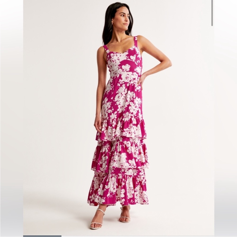Abercrombie & Fitch Pink Floral Tiered Maxi Dress Sz- XXS